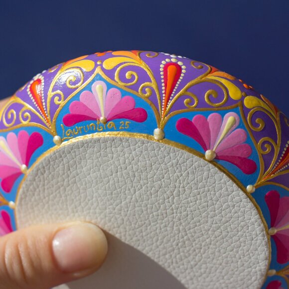 Mandala Painted Stone Acrylic Rock Paperweight Dot Art Painting by Lauruntra - Picture 9 of 10